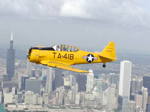 T-6 Texan over Chicago